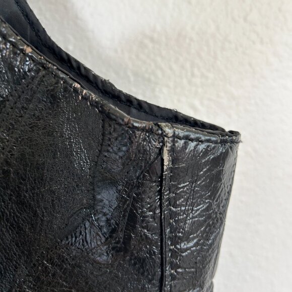 Vtg Leather Works Vest XL Black Patchwork Leather Snap Front Biker Moto USA - Picture 11 of 12